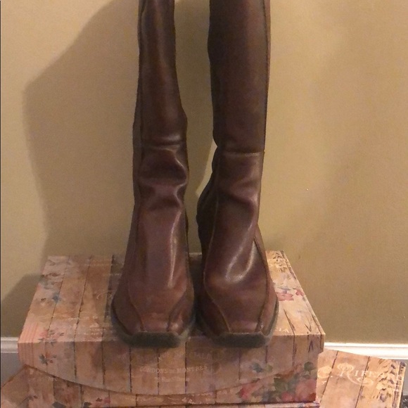 Chocolate Leather Wedge Boots - Picture 2 of 8